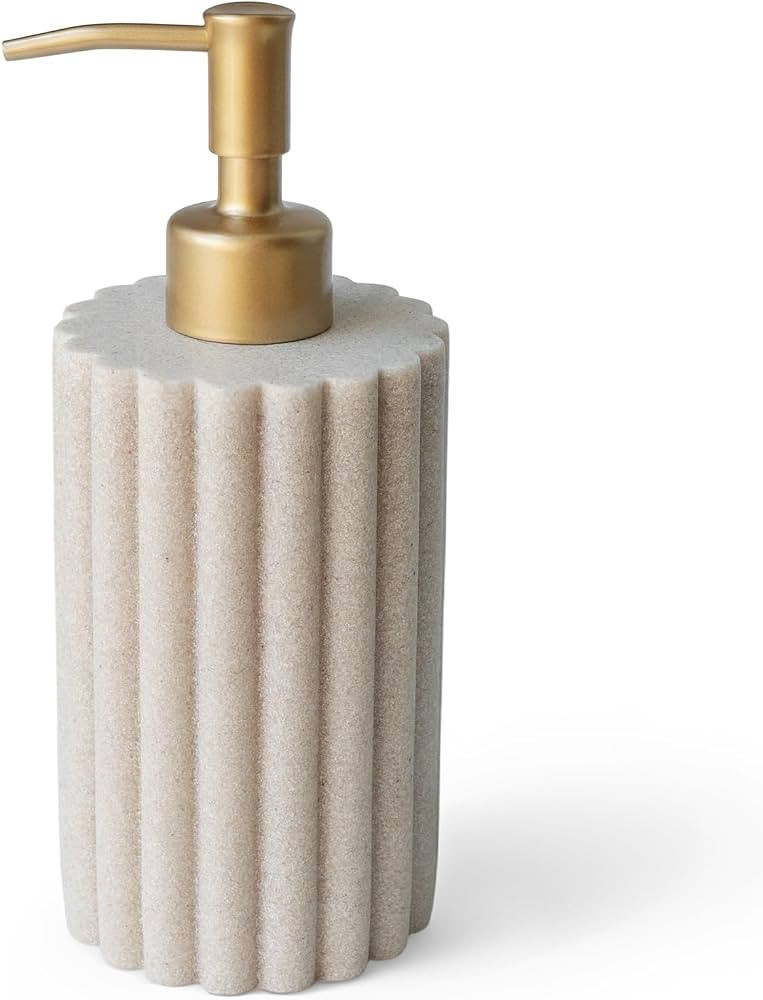 Luxury Beige Stone Soap Dispenser Gold Fluted Bathroom Soap Dispenser | Amazon (US)