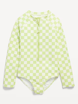 Printed Zip-Front One-Piece Rashguard Swimsuit for Girls | Old Navy (US)