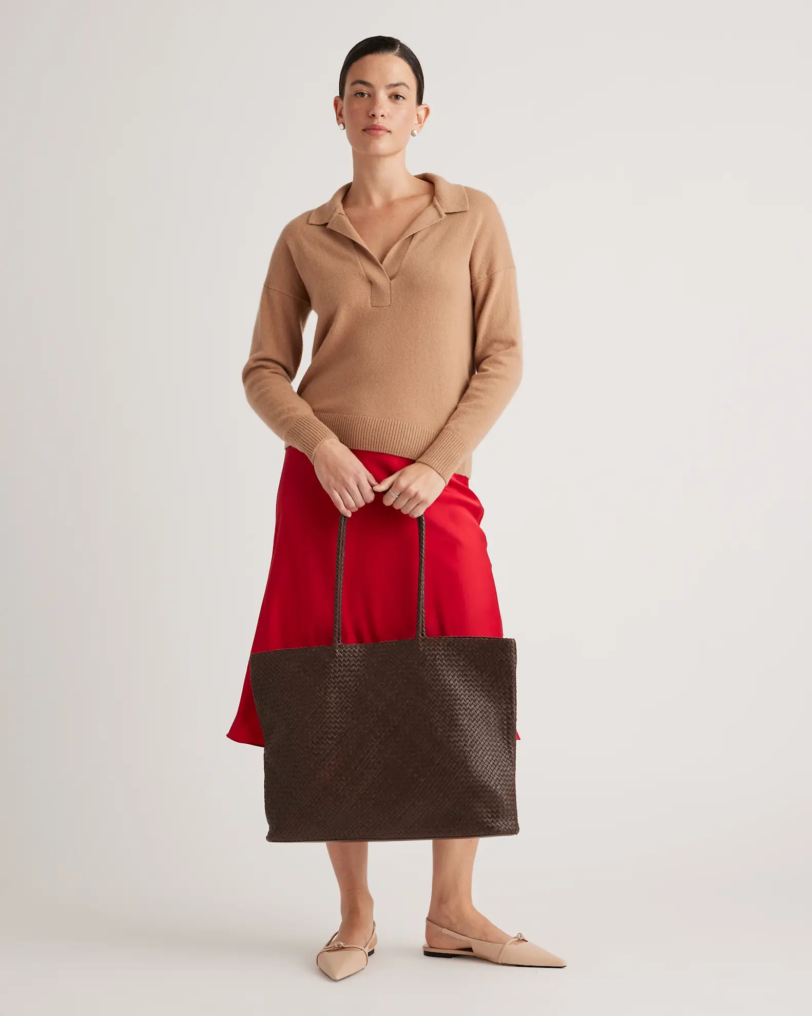 Italian Leather Handwoven Tote in Dark Brown | Quince