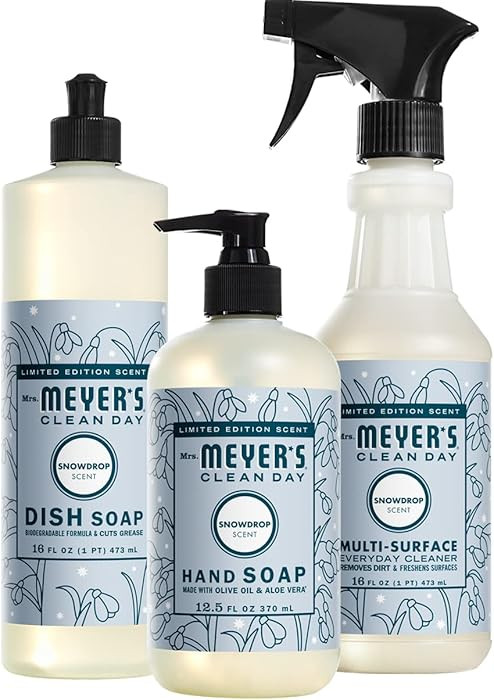 Mrs. MEYER'S Kitchen Set, Dish Soap, Hand Soap, and Multi-Surface Cleaner, 3 CT (Snowdrop) | Amazon (US)