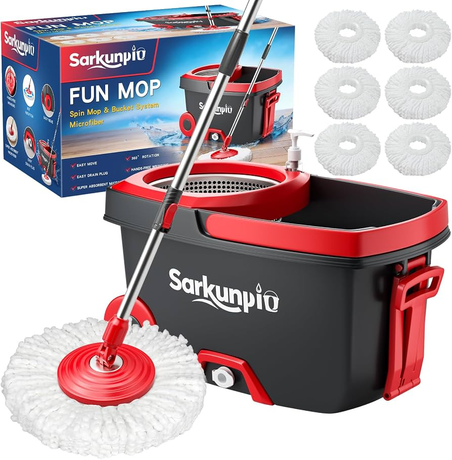 Spin Mop and Bucket Set with 6 Microfiber Heads, Dark Grey | Amazon (US)