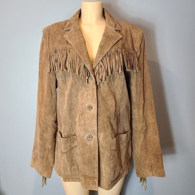 Vintage Denim Co Fringe Suede Jacket Western Cowgirl USA XL Brown Boho 90s | eBay | eBay US