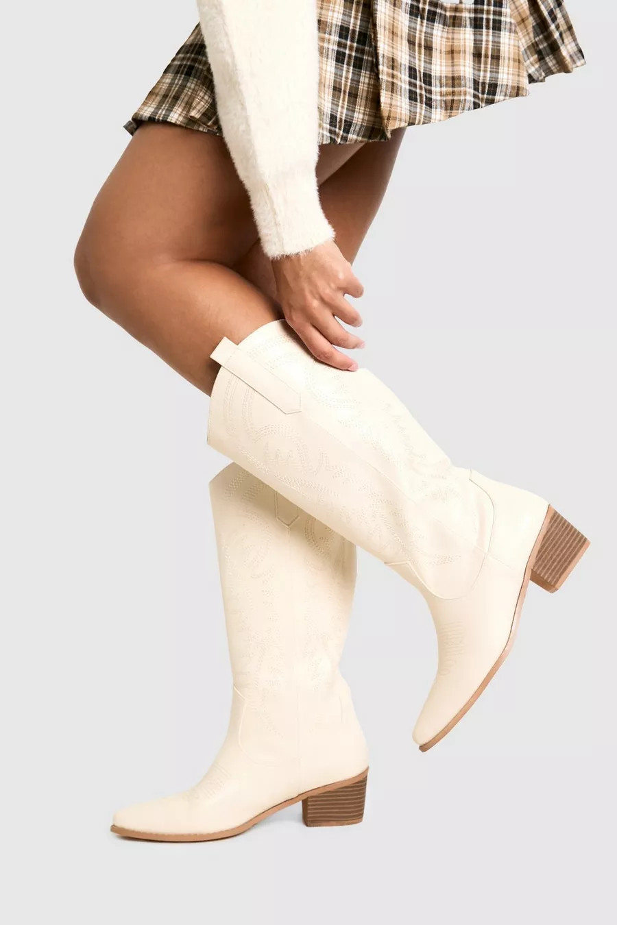 Calf Detail Embroidered Western Cowboy Boots | Nasty Gal US