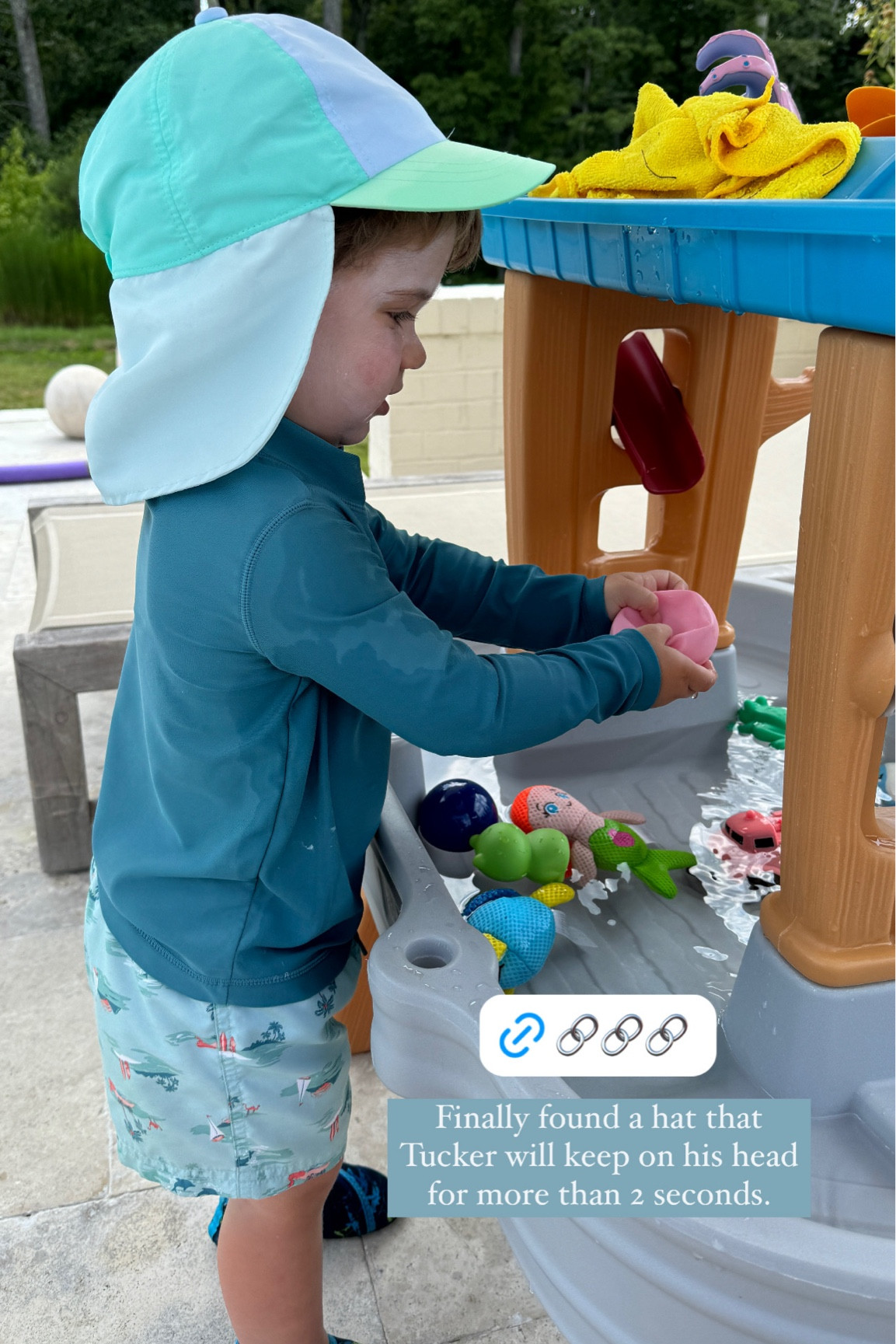 This is the only hat that Tucker will wear for an extended period of time. It’s cute and pretty inexpensive too. 

This rash guard and swim trunks set is one of my faves and my kids are obsessed with this water table! 

#LTKSwim #LTKSeasonal #LTKKids
