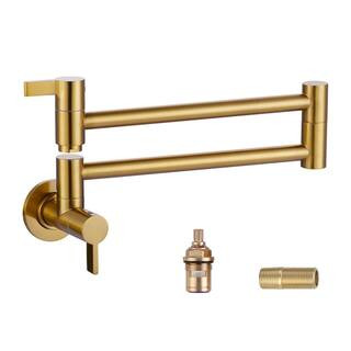 WOWOW Solid Brass Wall Mounted Pot Filler Faucet with Double Joint Swing Arms, Commercial Kitchen... | The Home Depot