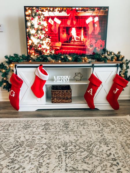 Christmas White Modern farmhouse style tv stand on sale at Walmart. Holiday decor for tv stand and target monogram stockings 

#LTKsalealert #LTKHoliday #LTKhome