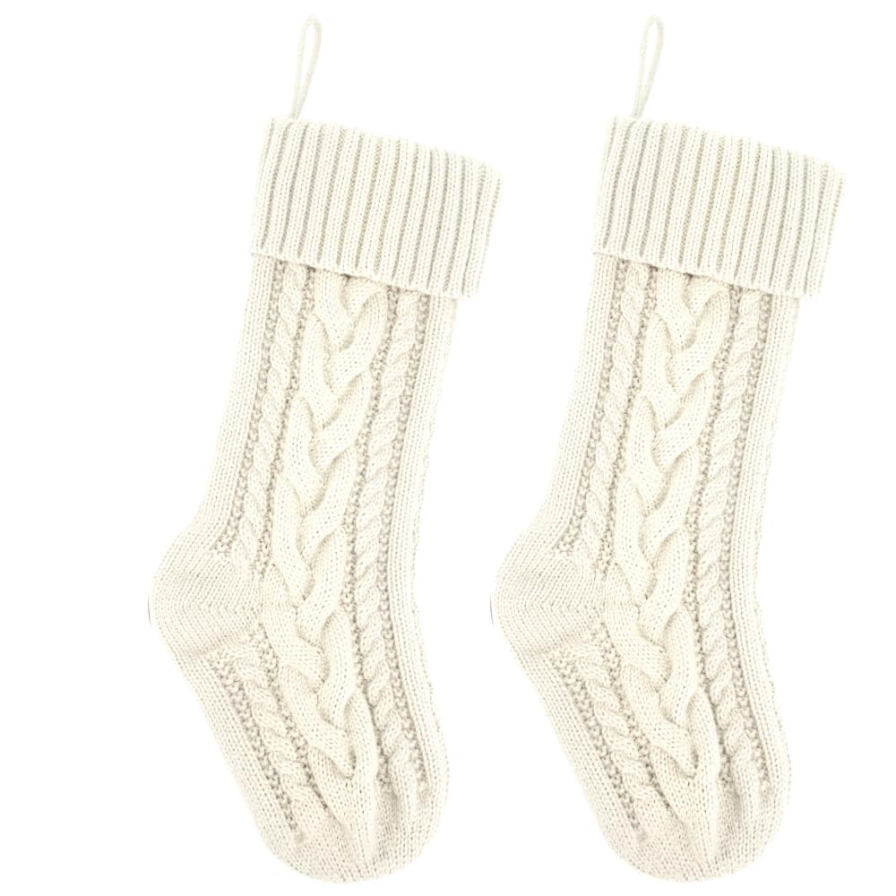 18 Inches Ivory Knit Christmas Stockings Bulk Double Side Vintage Family Xmas Stockings for Fireplace and Home Decor,2 Pack | Amazon (US)