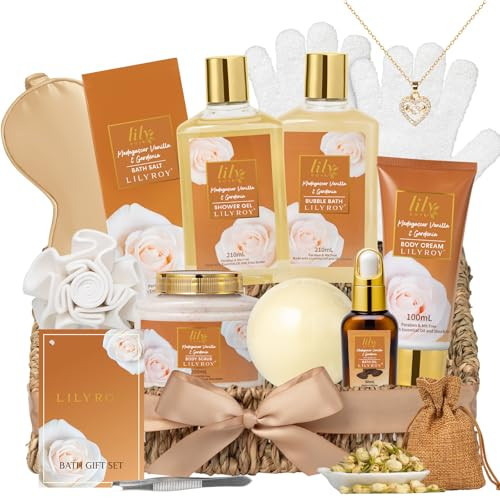 Mothers Day Gift Basket for Mom, Gifts for Women, Spa Gift Basket for Women - Vanilla Bath and Body Gift Basket Set, Spa Kit | Gifts for Christmas, Valentines Day, Birthday, Bath Spa Gift Sets for Her | Amazon (US)