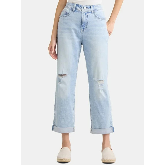 Time and Tru Women's High Rise Relaxed Boyfriend Jeans, 26" Inseam, Sizes 0-22 | Walmart (US)