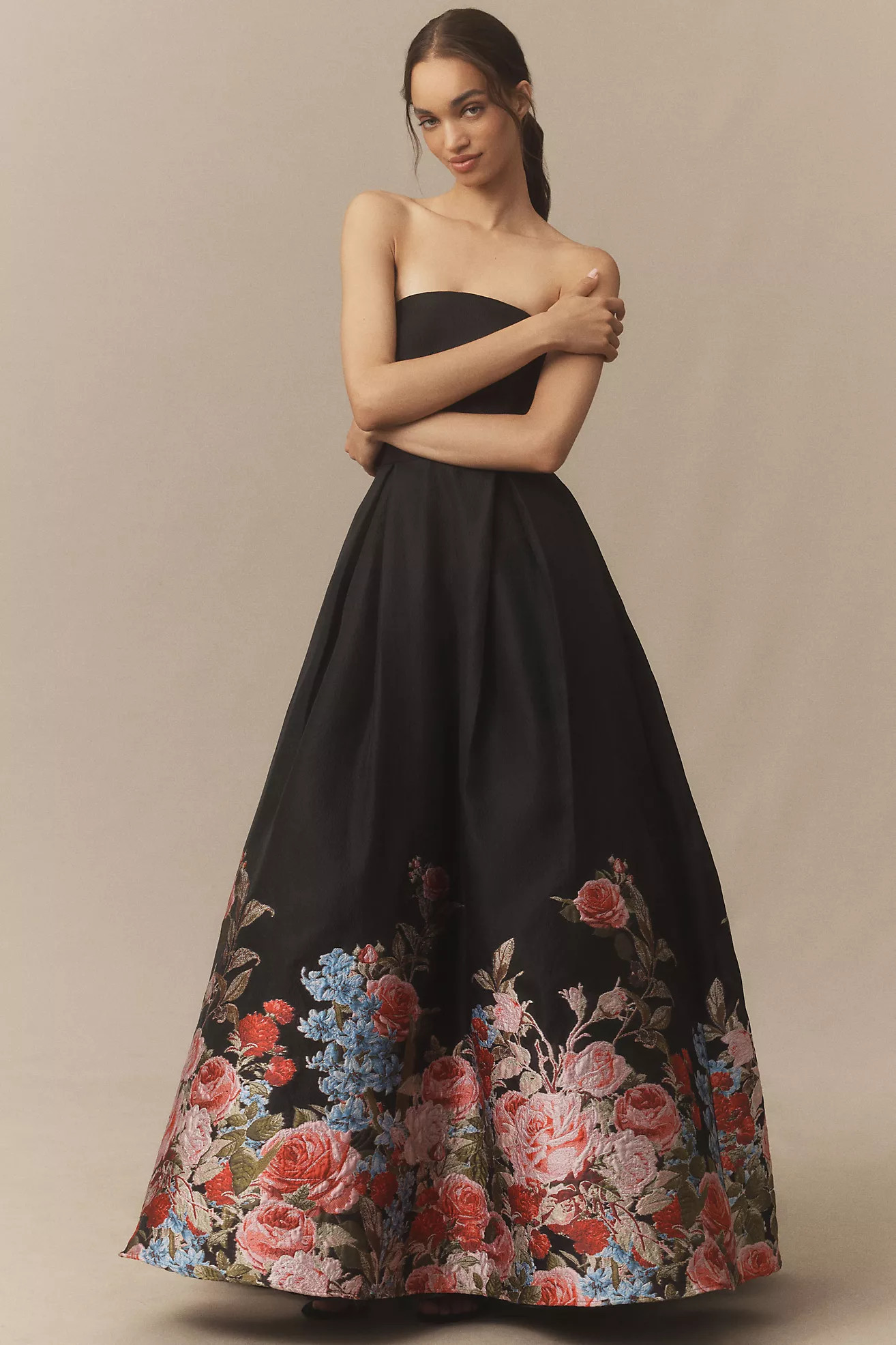 Mac Duggal Strapless Floral Brocade Maxi Dress | Anthropologie (US)