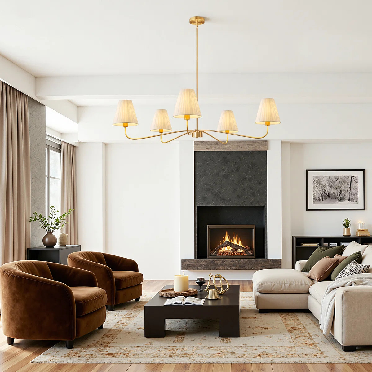 5 - Light Dimmable Classic/Traditional Chandelier With Fabric Shades | Wayfair North America