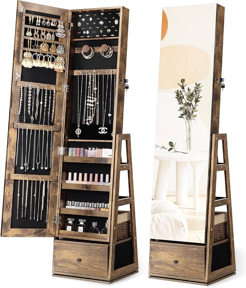 Nicetree 360\u00b0 Swivel Jewelry Cabinet, Full Length Mirror, Lockable | Amazon (US)