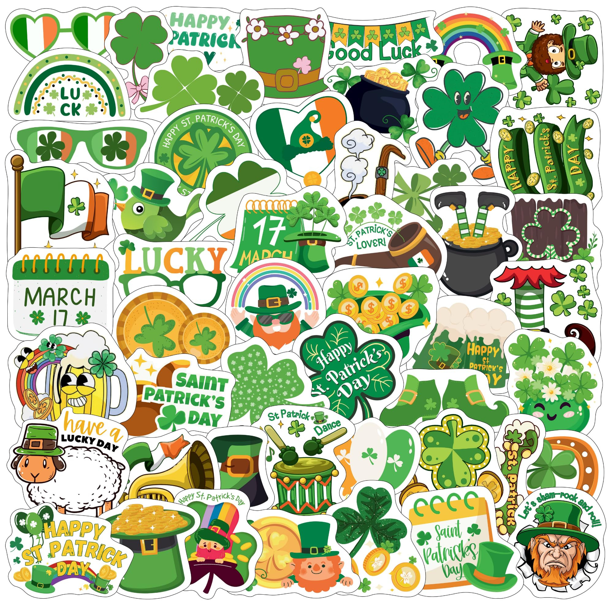 St Patrick Stickers - St. Patrick's Day Stickers Gift Idea Decorations for Kids Boy Girl Irish Family Lucky Shamrock Stickers Traditional Festival Holiday Colorful Decorative Saint Patrick - 52Pcs | Amazon (US)