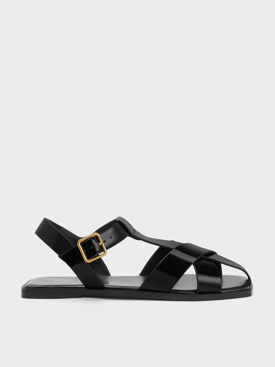 Black Patent Patent Strappy Crossover Sandals | CHARLES & KEITH | Charles & Keith US