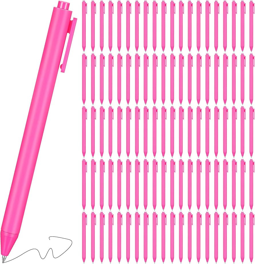 Geyoga 100 Pcs Pink Pens Bulk Hot Pink Pens Black Ink Breast Cancer Awareness Retractable Ballpoi... | Amazon (US)