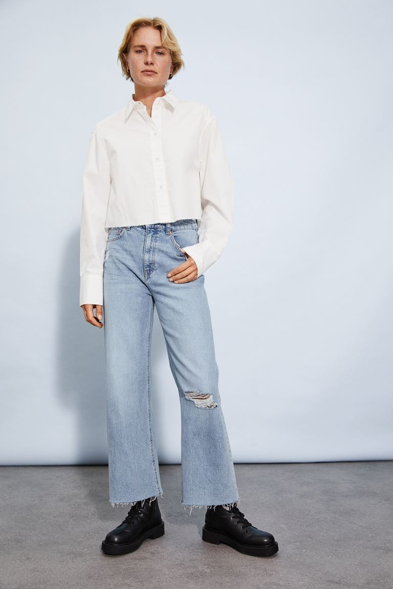 Ankle-length, 5-pocket jeans in washed cotton denim. High waist, zip fly with button, and straigh... | H&M (US + CA)