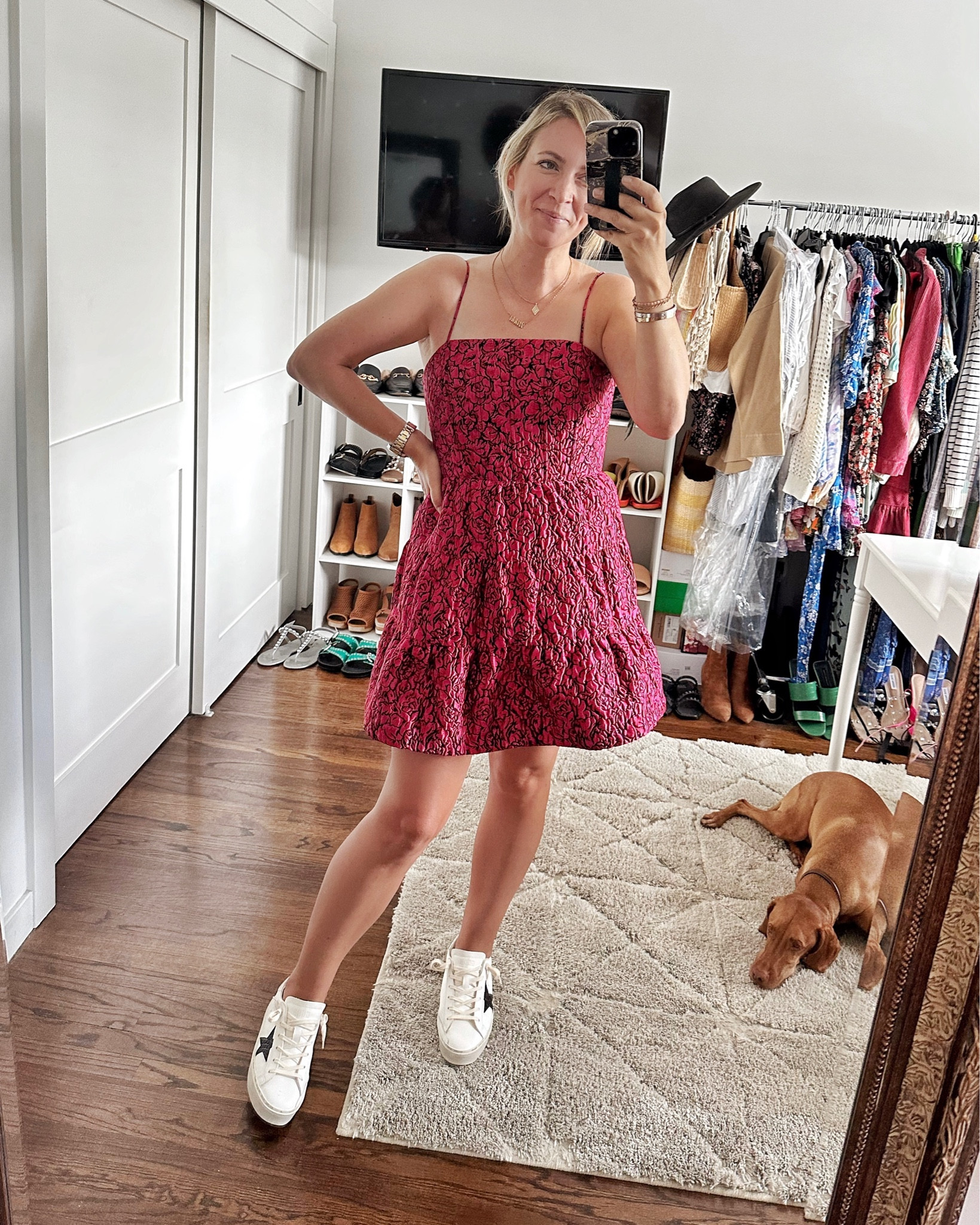 sachin and babi light blue dress Sequinned Red Tulle Puff Sleeve Corset Homecoming Dress main image 1