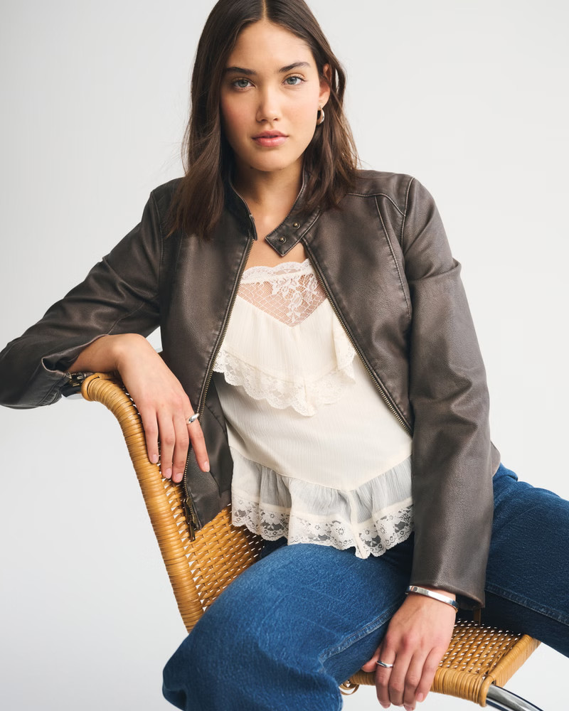 Vegan Leather Bubble Hem Coat | Abercrombie & Fitch (US)