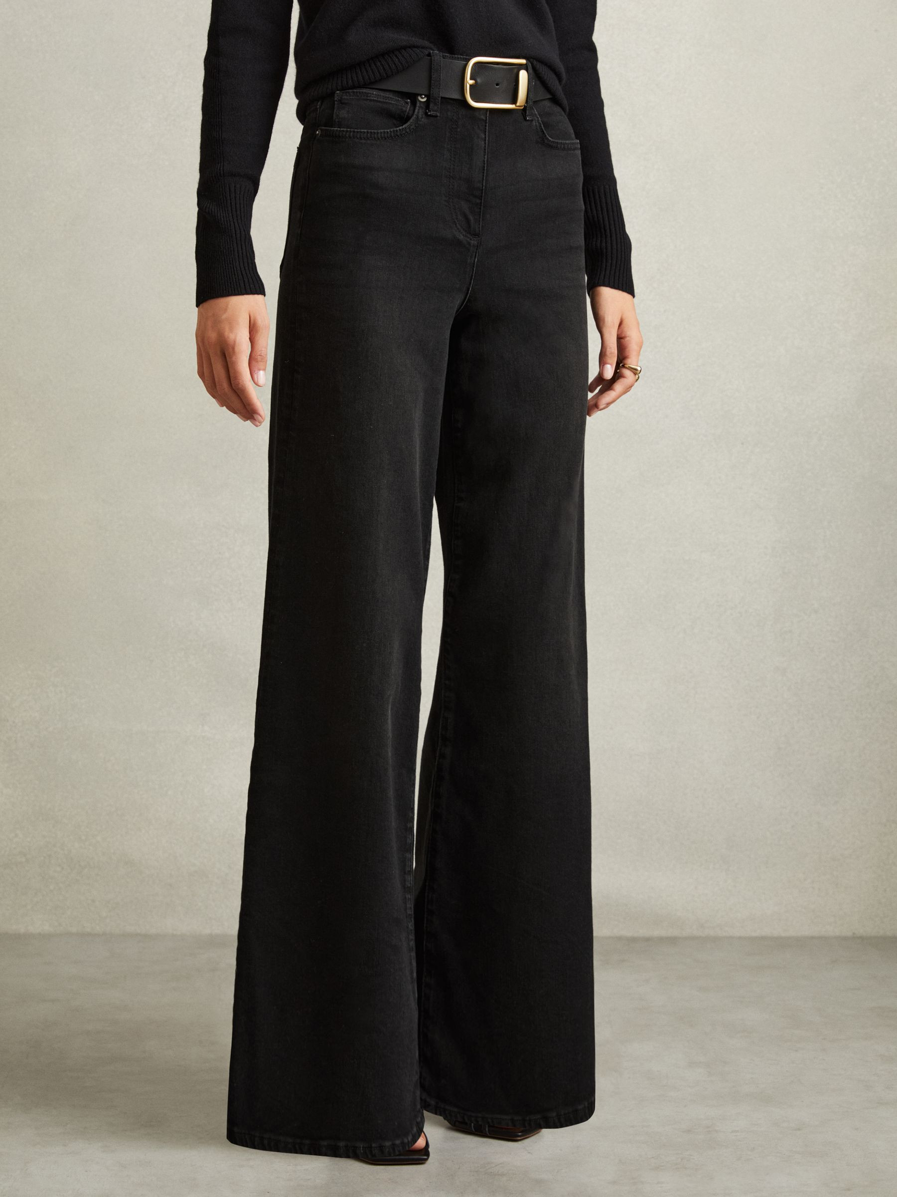 Reiss Petite Palazzo Jeans in Black - REISS | Reiss UK