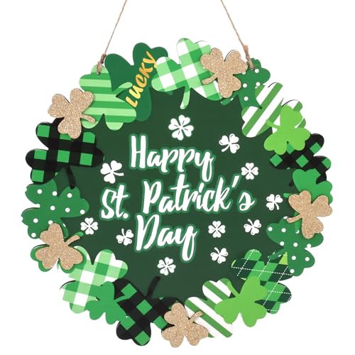 St Patricks Day Decorations, Green Shamrock Hanging Welcome Sign St Patricks Day Door Decor for The Home, Glitter Pediment Plaque Lucky Festive St Patricks Day Wreaths for Front Door Front Porch Wall | Amazon (US)