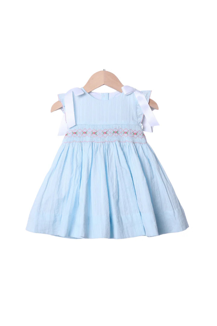 Smocked Heirloom Blue Linen Dress | The Smocked Flamingo