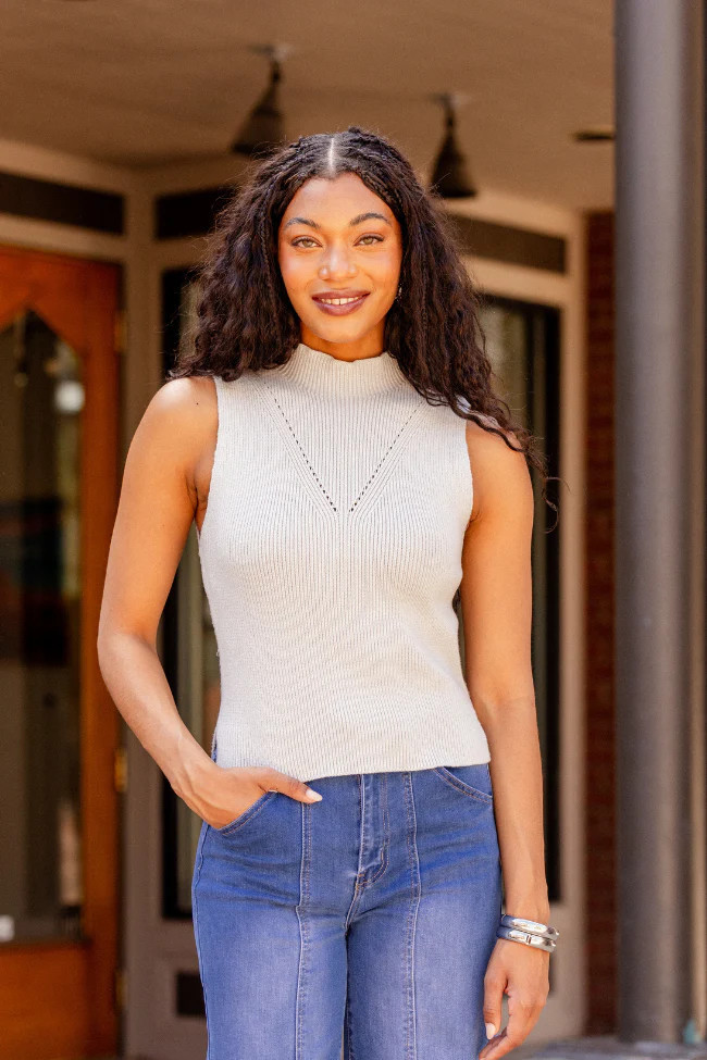 Farrah Ivory Mock Neck Sweater Tank | Pink Lily
