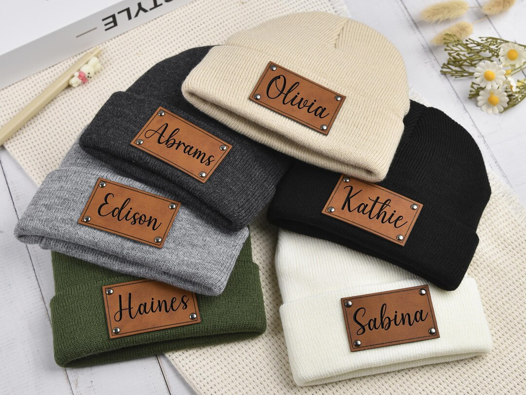 Newborn baby Beanies,Leather Patch Beanies for Baby,Personalized Beanies for Babies,Infant Beanie... | Etsy (US)
