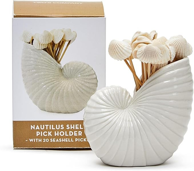 Two's Company Inc.Nautilus Shell with 20 Seashell Picks in Gift Box - Ceramic/Bamboo/Seashell | Amazon (US)