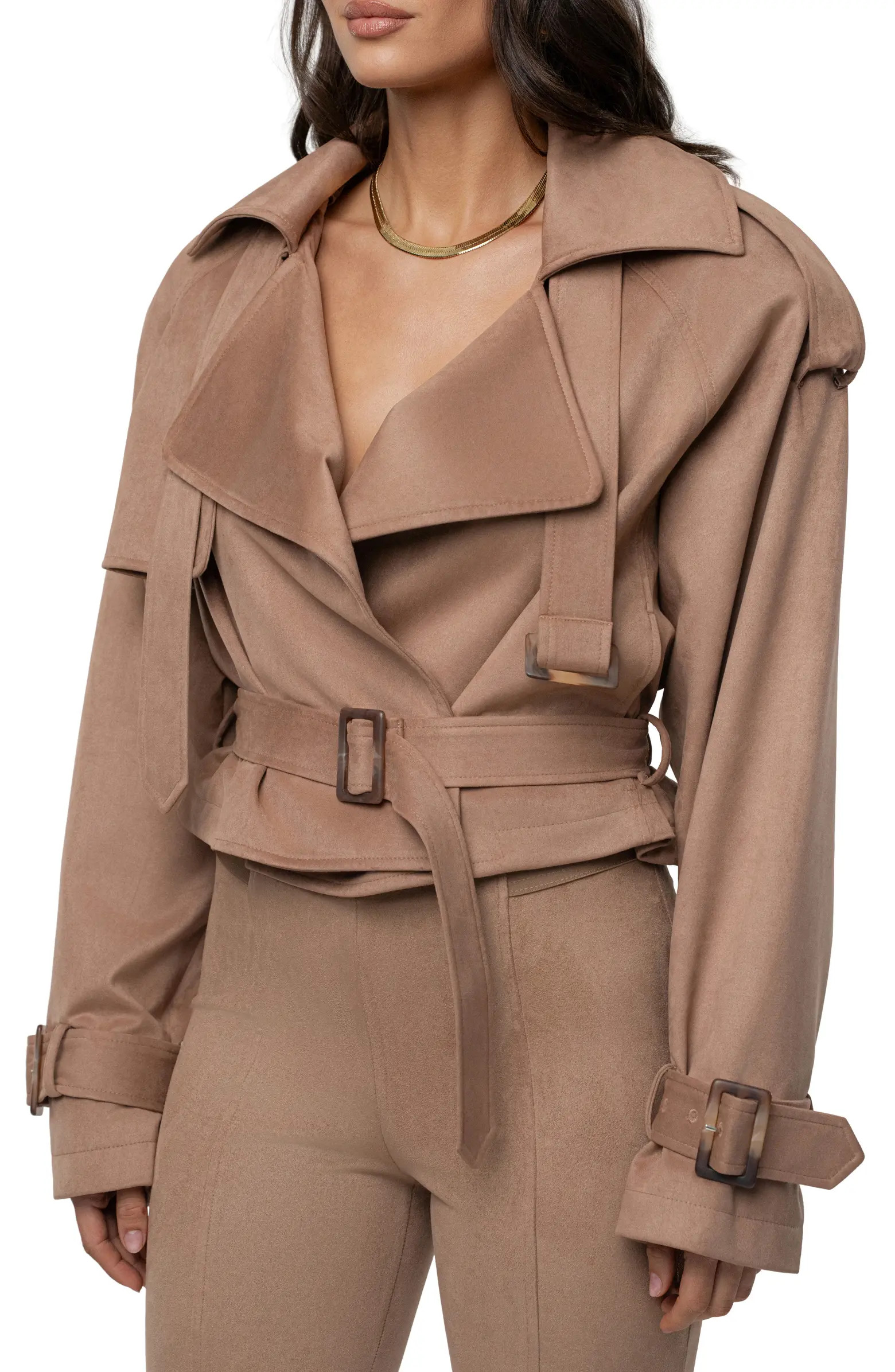 JLUXLABEL Latte Belted Crop Jacket | Nordstrom | Nordstrom