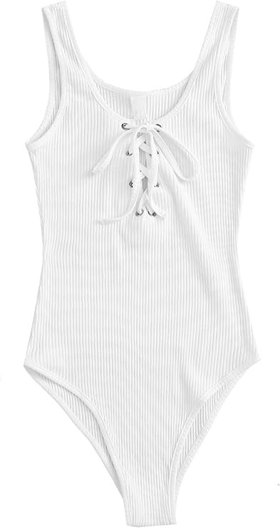 MakeMeChic Women's Sleeveless Lace Up Knit Sexy Leotard Bodysuit | Amazon (US)