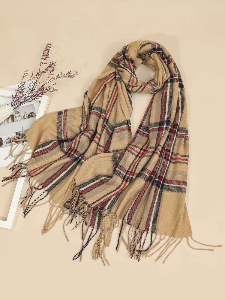 Plaid Pattern Fringe Trim Scarf | SHEIN