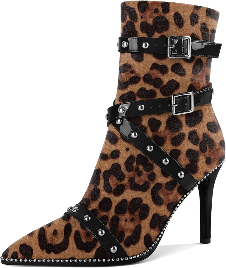 Joseywade Womens Ankle Booties 3.7 Inch Heel High Stiletto Boots Beaded Studded Pointed Toe Side ... | Amazon (US)