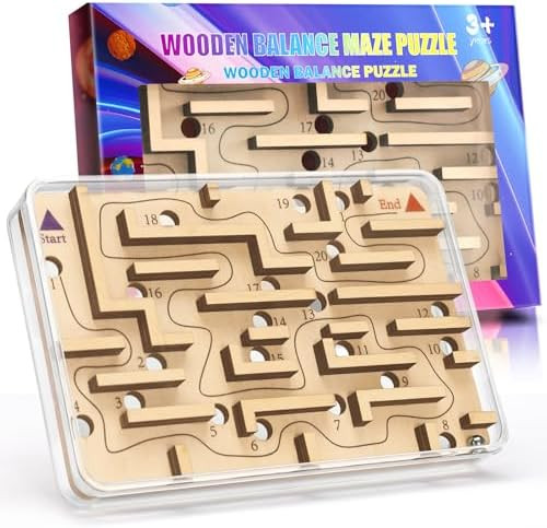 Handheld Fidget Puzzle Game for Kids and Adults - Challenging Wooden Labyrinth Marble Maze for Te... | Amazon (US)
