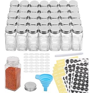 AOZITA 24 Pcs Glass Spice Jars/Bottles - 4oz Empty Square Spice Containers with Spice Labels - Sh... | Amazon (US)