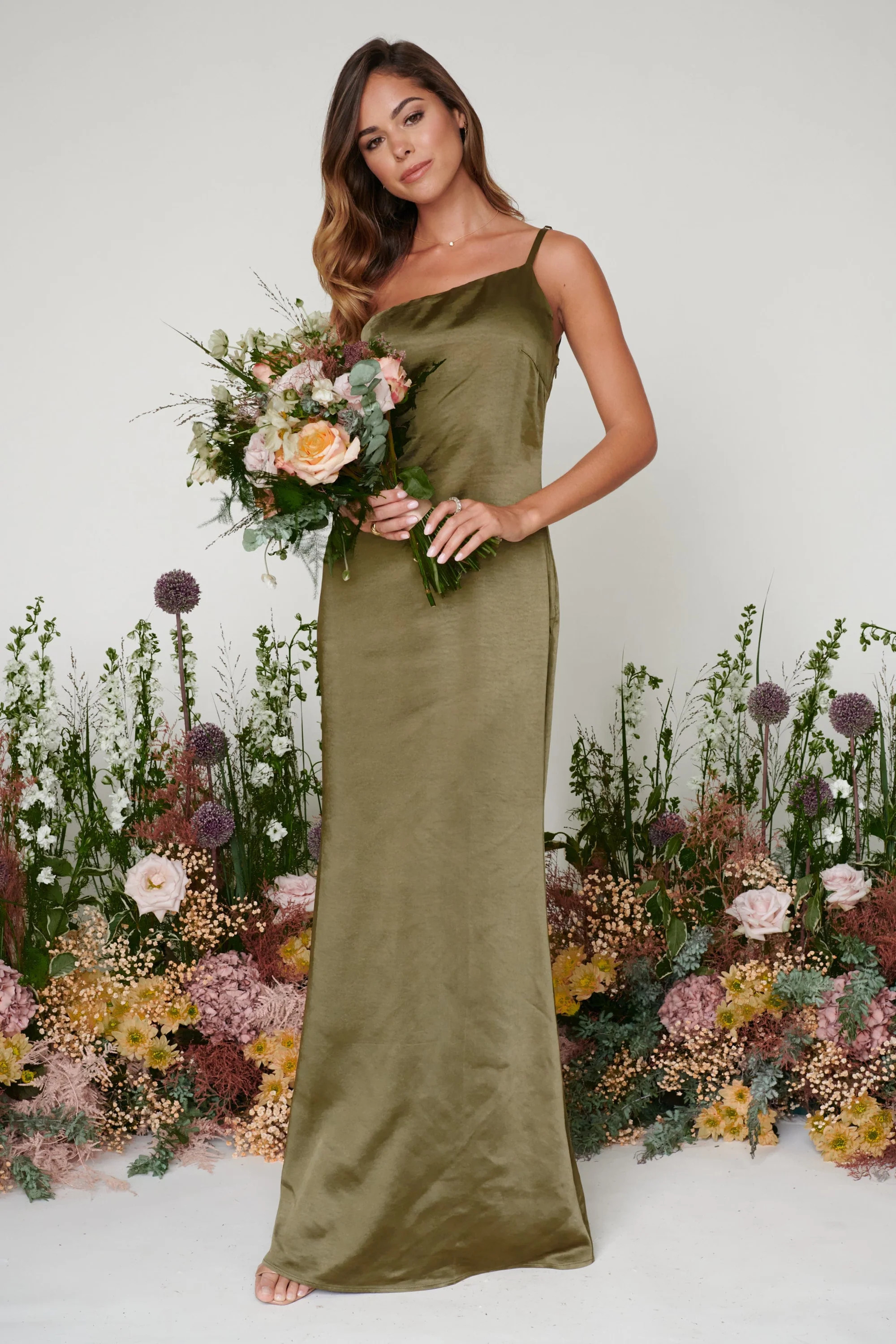 Amelia Maxi Bridesmaid Dress - Matte Military Olive | Pretty Lavish (UK)