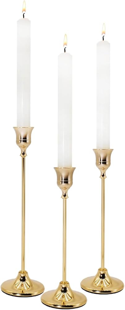 Candlestick Holders 3PCS, Metal Taper Candle Holder, Gold Vintage Candle Holders for Pillar Candl... | Amazon (US)