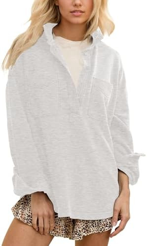 Gacaky Sweatshirt for Women Oversized Casual Long Sleeve Polo V Neck Split Pullover Tops Fashion ... | Amazon (US)