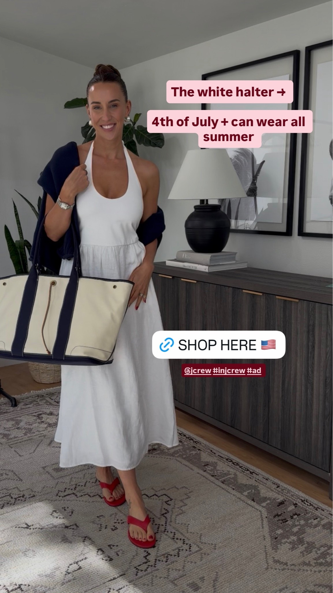 @jcrew  styled three completely different ways for summer ❤️

A white halter (size small)  layered with the navy fish sweater and red sandals for the perfect 4th of July moment (and pieces you can wear all summer on their own)

#injcrew #ad

#LTKootd #LTKgrwm #LTKSeasonal