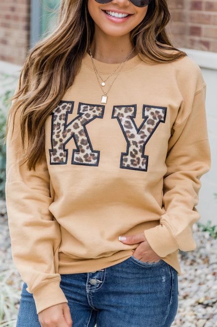 Leopard Print State Applique Gold Sweatshirt | The Pink Lily Boutique