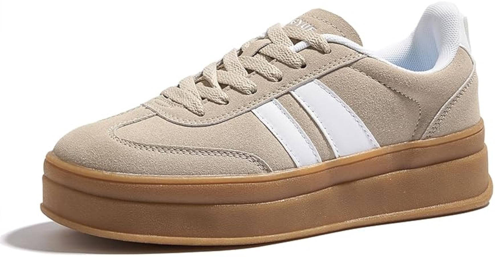 Women's Chunky Platform Sneakers - Retro Vintage Leather Casual Tennis Shoes- Thick Rubber Gum So... | Amazon (US)