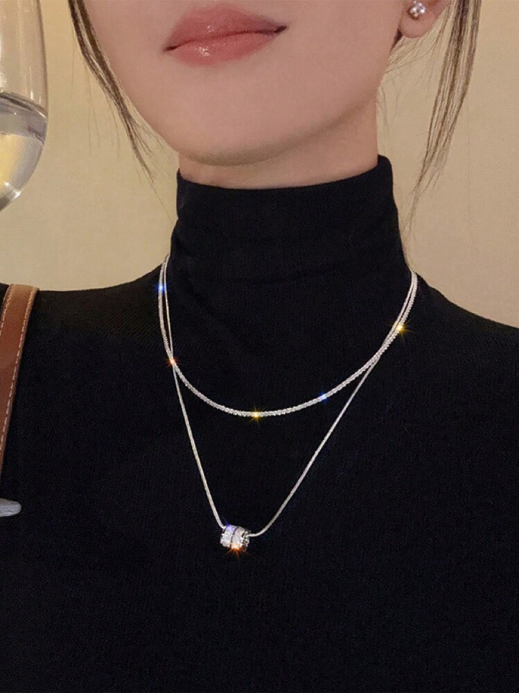 Titanium Steel Non-Fading Double Layer Hip-Hop Waist Necklace, Versatile Delicate Collarbone Chain Jewelry For Women | SHEIN