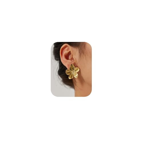 Big Gold Flower Statement Earrings for Women Trendy, Chunky Unique Leaf Floral Drop Earrings, Lar... | Amazon (US)