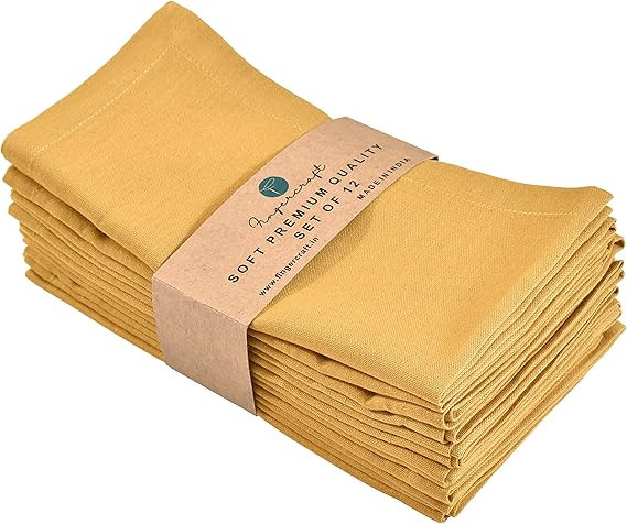 Gold Cloth Napkins Dinner , Cotton Linen Blend Fabric 12 Pack , Premium Quality, Mitered Corners ... | Amazon (US)