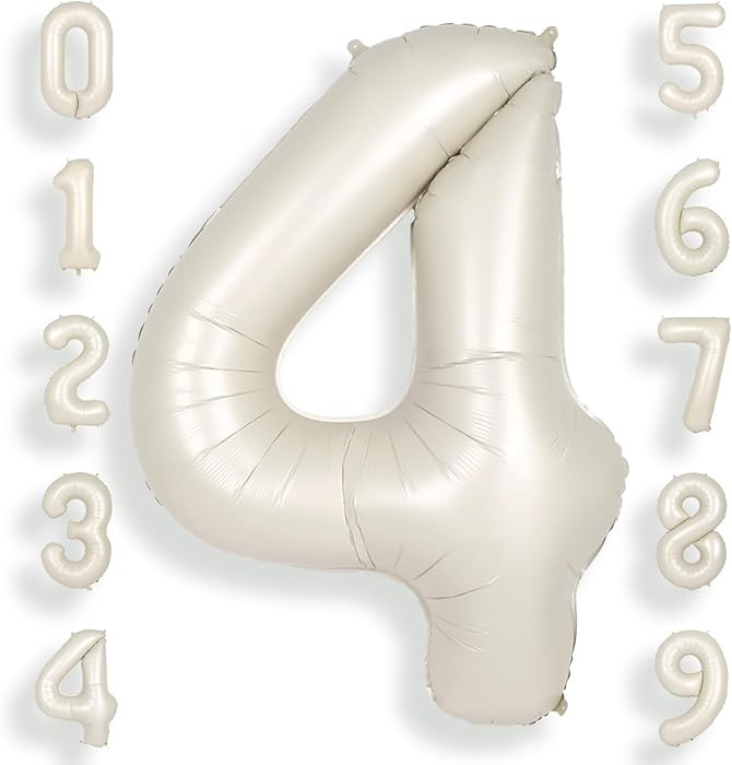 SUWEN 40 Inch Cream White Large 4 Balloon Numbers Big Foil Helium 0-9 | Amazon (US)