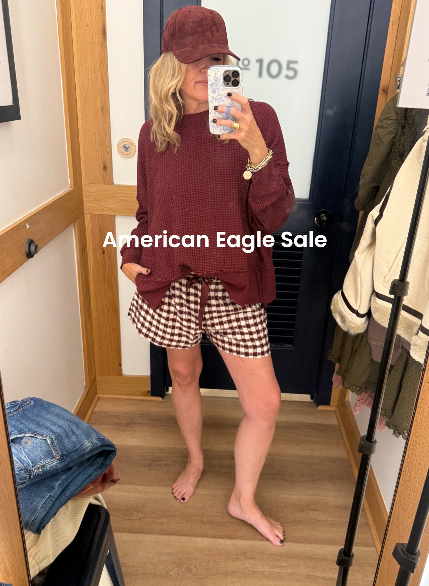 🚨Sale 
American Eagle site wide sale in app only

Cute over sized high low waffle top, ultra soft, frayed hem detail 
Come on a couple colors I am in a med. I could have sized down but I liked the oversized feel

Heart gingham soft flannel short with draw string 
Comfy and so cute

Suede baseball cap $19 

#LTKFindsUnder50 #LTKFallSale #LTKSaleAlert