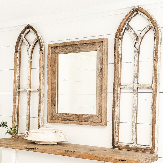 Tall Arched Wooden Window Frame Set of 2 | Antique Farm House