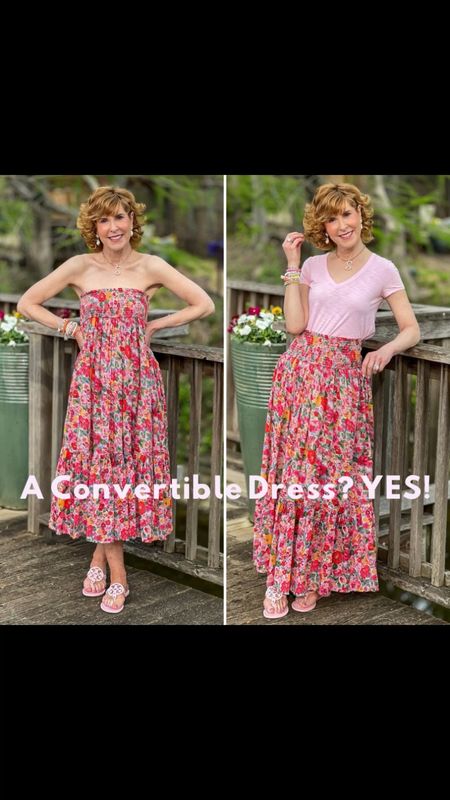 Is it a midi dress? Or a maxi skirt? 
YOU decide!

This convertible dress even has removable spaghetti straps so you can style it as a strapless dress if you want! Add a denim jacket on top, and you're ready for cool nights.

With a wide smocked waistband and gauzy cotton fabric (lined!), all you have to do is add a tee and head out the door.

It's the perfect 3-in-1 skirt/dress for travel or the spring transition season! It comes in other colors and prints too!

#LTKfindsunder100 #LTKtravel #LTKstyletip