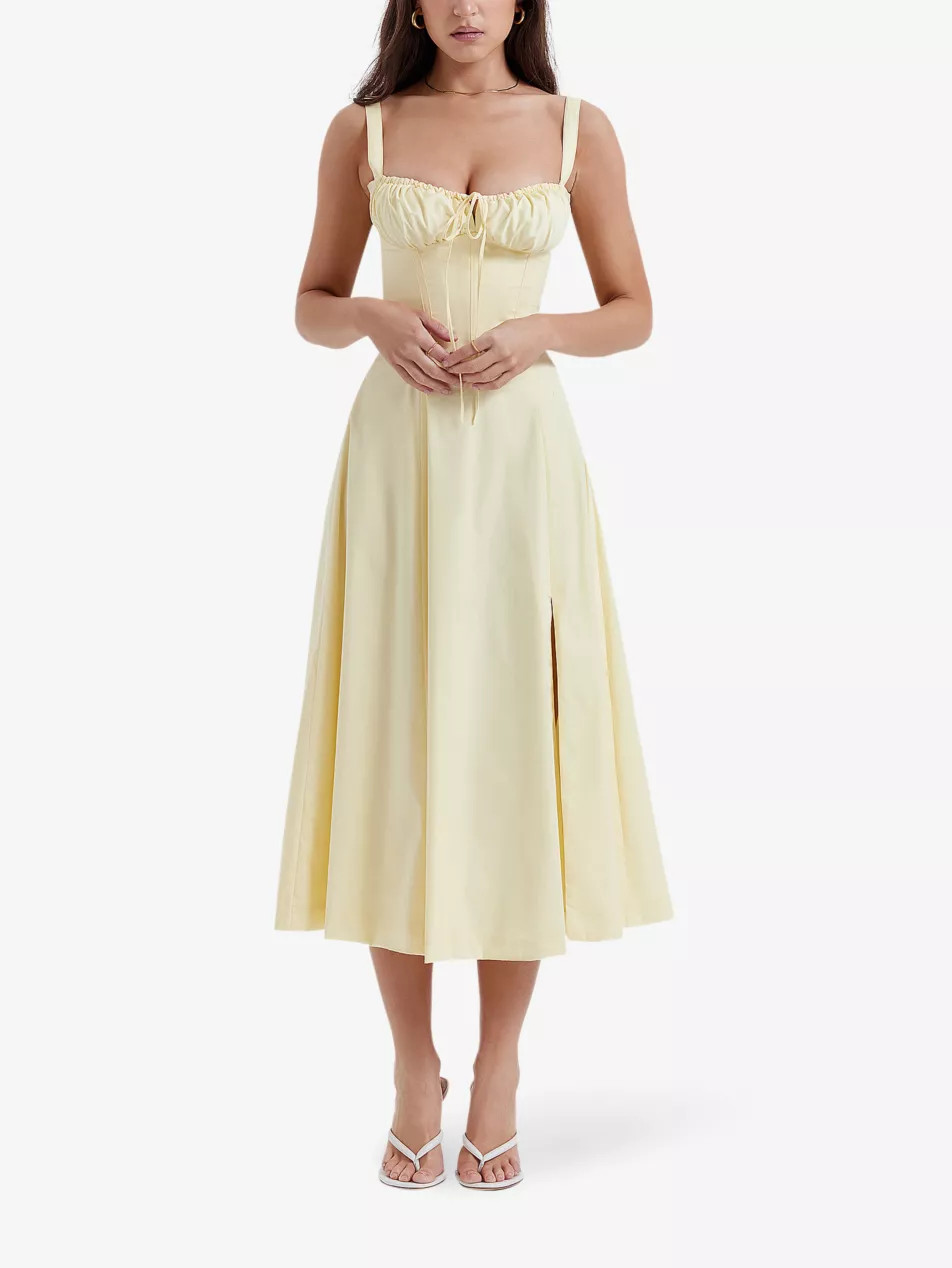 Carmen gathered-cup stretch cotton-blend midi dress | Selfridges