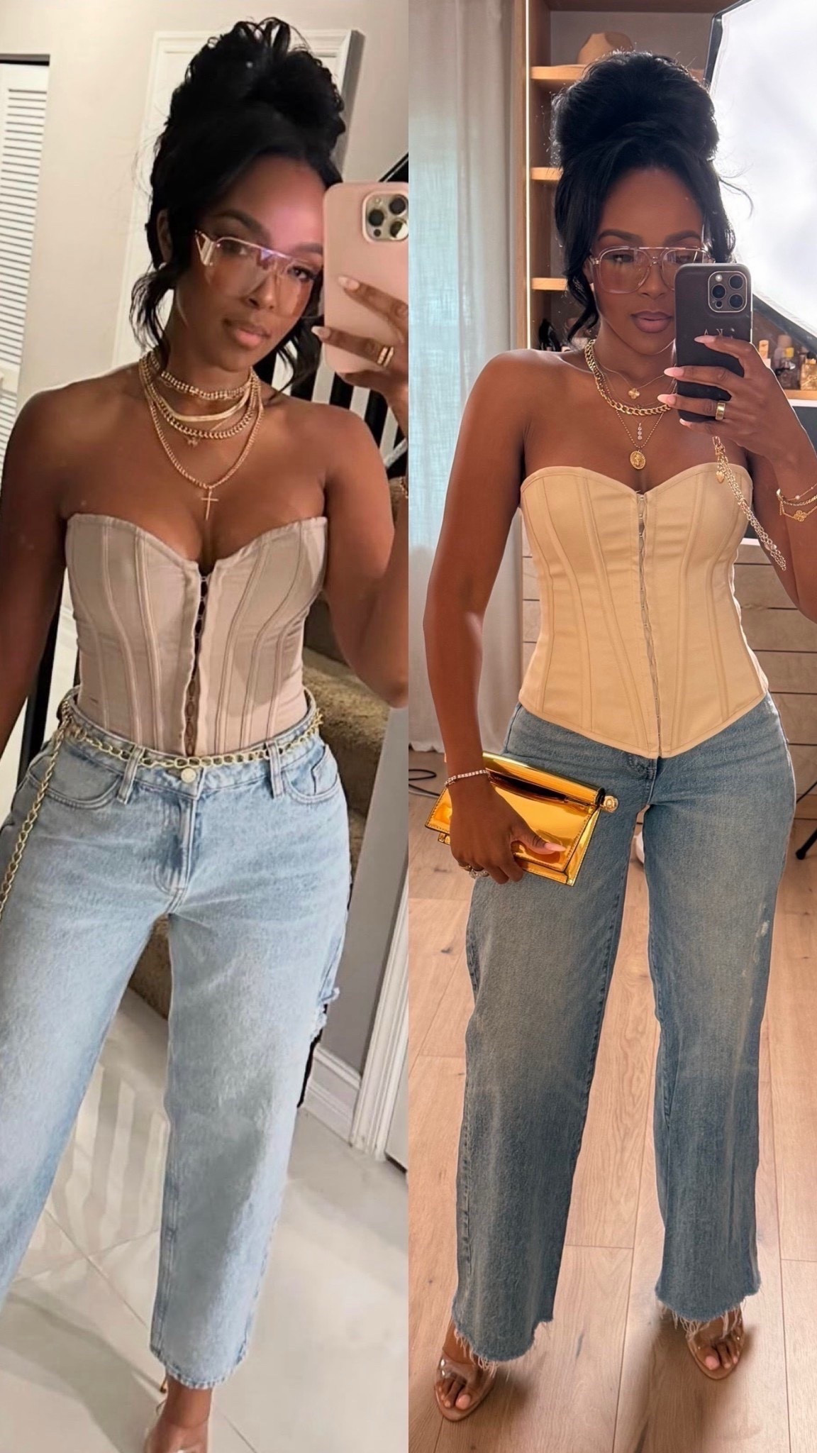 Scroll to shop the updated version of my viral corset + denim look — same flattering silhouette with a refined neutral tone and elevated styling details. This is one of those outfits you’ll keep reaching for because it can be dressed up or down, making the cost per wear drop every time you restyle it.

Perfect for date nights, brunch, girls night, vacations, or elevated everyday looks.

5'4" | 138 lbs | 34D bust | 27" waist | 40" hips

Follow me on Instagram and YouTube @kirasfashionfinds

