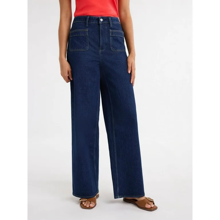 Free Assembly Women’s and Women's Plus Size Patch Pocket Wide Leg Jeans, 32” Inseam, Sizes 0-... | Walmart (US)